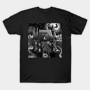 Creepy black and white witches house T-Shirt